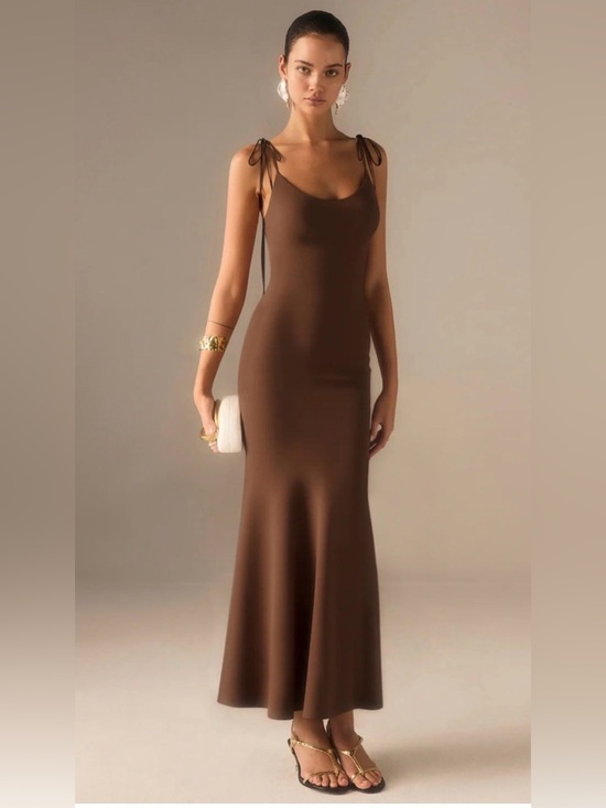 Commense Dresses & Skirts - Commence Brown Tie-Strap Silky Maxi Dress size Medium
